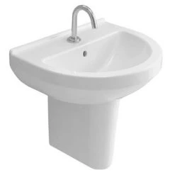VitrA - S50 45cm Round Cloakroom Basin and Half Pedestal - 1 Tap Hole