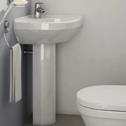 VitrA - S50 Round Corner Basin and Pedestal - 1 Tap Hole