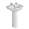 VitrA - S20 Model Washbasin & Pedestal - 2 Tap Hole - 5 x Size Options -Wall Hung Basins Shop 5502 5529 2TH NEW LARGE2