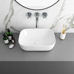 Arezzo Stone Resin Floating Basin Shelf incl. 2 Curved Rectangular Basins - 1200mm Wide -Wall Hung Basins Shop AZ12MWSLFB2 n d2 460