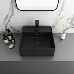 Arezzo 405mm Matt Black Square Wall Mounted / Counter Top Basin -Wall Hung Basins Shop AZ4BMB n d3 460