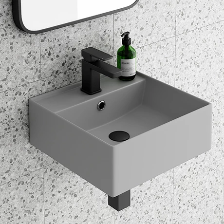 Arezzo 405mm Matt Grey Square Wall Mounted / Counter Top Basin 3 Arezzo 405mm Matt Grey Square Wall Mounted / Counter Top Basin