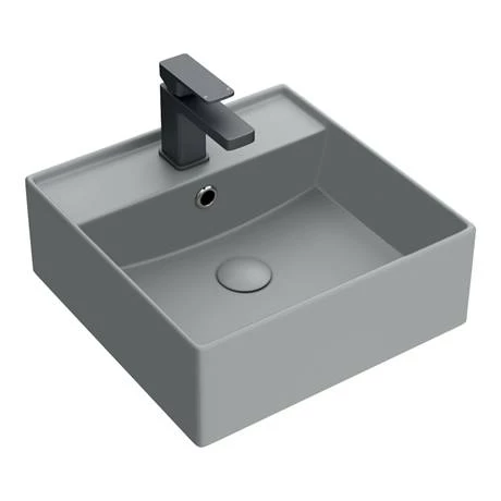 Arezzo 405mm Matt Grey Square Wall Mounted / Counter Top Basin 4 Arezzo 405mm Matt Grey Square Wall Mounted / Counter Top Basin - Image 2