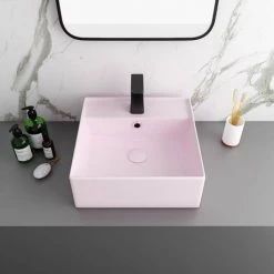 Arezzo 405mm Matt Pink Square Wall Mounted / Counter Top Basin -Wall Hung Basins Shop AZ4BMP d2 460