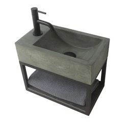 Arezzo Stone Wall Hung Copper Green Cloakroom Basin with Matt Black Towel Shelf