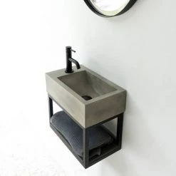 Arezzo Stone Wall Hung Natural Concrete Cloakroom Basin with Matt Black Towel Shelf -Wall Hung Basins Shop AZ4NC01F d5a 460