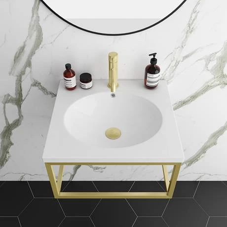 Arezzo 500 Wall Hung Basin with Brushed Brass Towel Rail Frame 8 Arezzo 500 Wall Hung Basin with Brushed Brass Towel Rail Frame - Image 6