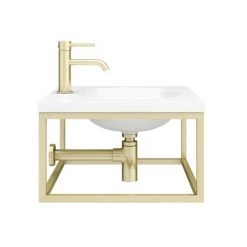Arezzo 500 Wall Hung Basin with Brushed Brass Towel Rail Frame 12 Arezzo 500 Wall Hung Basin with Brushed Brass Towel Rail Frame -Wall Hung Basins Shop AZ5BBFRM NEW D5 460
