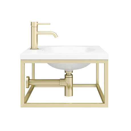 Arezzo 500 Wall Hung Basin with Brushed Brass Towel Rail Frame 7 Arezzo 500 Wall Hung Basin with Brushed Brass Towel Rail Frame - Image 5
