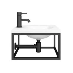 Arezzo 500 Wall Hung Basin with Matt Black Towel Rail Frame -Wall Hung Basins Shop AZ5BLKFRM d2a 460