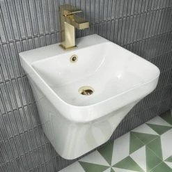 Arezzo Square Gloss White Ceramic One Piece Wall Hung Basin 1TH - 365mm Wide -Wall Hung Basins Shop AZ5PSQGW d3 460