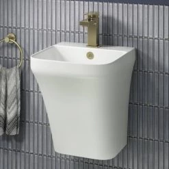 Arezzo Square Matt White Ceramic One Piece Wall Hung Basin 1TH - 365mm Wide -Wall Hung Basins Shop AZ5PSQMW d3 460