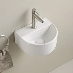 Arezzo Gloss White Round Wall Hung Cloakroom Basin 1TH (303 x 255mm)