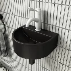 Arezzo Matt Black Round Wall Hung Cloakroom Basin 1TH (303 x 255mm)