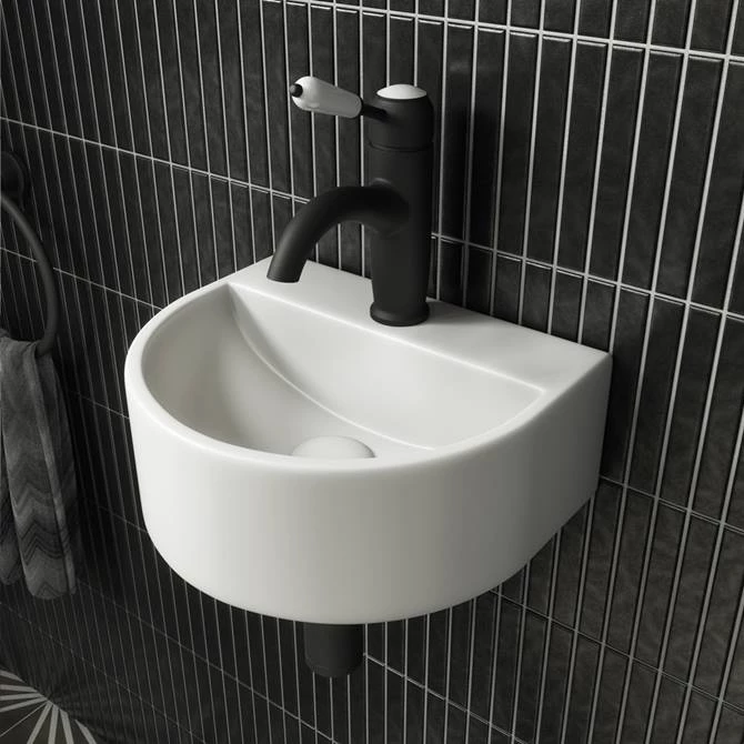 Arezzo Matt White Round Wall Hung Cloakroom Basin 1TH (303 x 255mm) 3 Arezzo Matt White Round Wall Hung Cloakroom Basin 1TH (303 x 255mm)