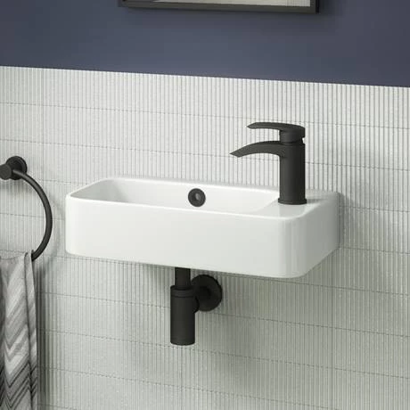 Arezzo 455 x 270mm Curved Offset Wall Hung 1TH Cloakroom Basin 4 Arezzo 455 x 270mm Curved Offset Wall Hung 1TH Cloakroom Basin - Image 2