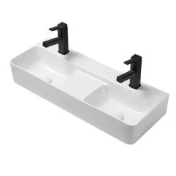 Arezzo Double Bowl Wall Mounted Basin - 810mm Wide - 1 Tap Hole per Bowl -Wall Hung Basins Shop AZ78623 d4 460