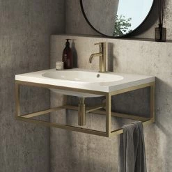 Arezzo 700 Wall Hung Basin with Brushed Brass Towel Rail Frame