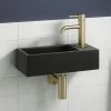 Arezzo 410 x 210 Square Wall Hung Basin with Tap Package (Matt Black - Brushed Brass) -Wall Hung Basins Shop AZ948DBPK n p