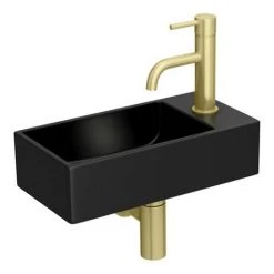 Arezzo 410 x 210mm Square Wall Hung Cloakroom Basin - Matt Black -Wall Hung Basins Shop AZ948DB d3n 460