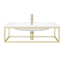 Arezzo 900 Wall Hung Basin with Brushed Brass Towel Rail Frame -Wall Hung Basins Shop AZ9BBFRM N D4 460