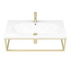Arezzo 900 Wall Hung Basin with Brushed Brass Towel Rail Frame -Wall Hung Basins Shop AZ9BBFRM d2 460