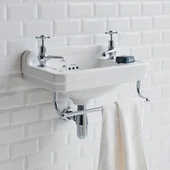 Burlington 51cm Cloakroom Basin with Towel Rail - 2 Tap Hole