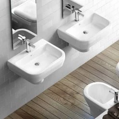 Britton Bathrooms - Curve Washbasin with round semi pedestal - 2 Size Options -Wall Hung Basins Shop BBCWBRSP D2 460
