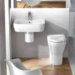 Britton Bathrooms - Curve Washbasin with round semi pedestal - 2 Size Options -Wall Hung Basins Shop BBCWBRSP D3 460