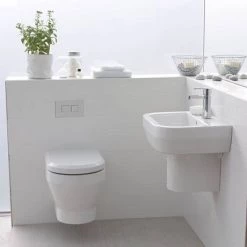 Britton Bathrooms - Curve Washbasin with round semi pedestal - 2 Size Options -Wall Hung Basins Shop BBCWBRSP D7 460