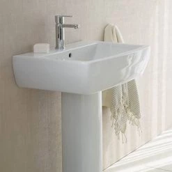 Britton Bathrooms - Curve Washbasin with round full pedestal - 2 Size Options -Wall Hung Basins Shop BBCWRFP D3 460
