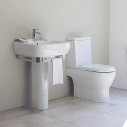 Britton Bathrooms - Curve Washbasin with round full pedestal - 2 Size Options -Wall Hung Basins Shop BBCWRFP D4 460