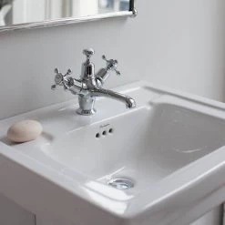 Burlington Contemporary Medium Basin and Semi Pedestal - Various Tap Hole Options -Wall Hung Basins Shop BUR B1P8 D2 460