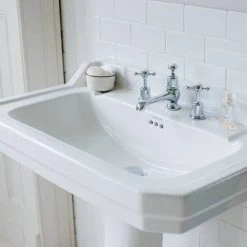 Burlington Edwardian Large Basin and Pedestal - Various Tap Hole Options -Wall Hung Basins Shop BUR B5P1 D2 460