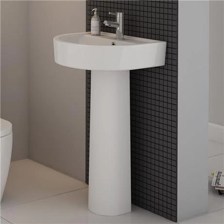Marino 520mm Round Basin 1TH with Full Pedestal 4 Marino 520mm Round Basin 1TH with Full Pedestal - Image 2