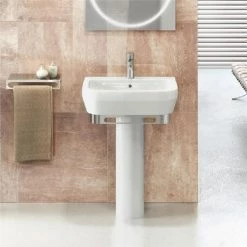 Britton Bathrooms - Curve Washbasin with round full pedestal - 2 Size Options -Wall Hung Basins Shop Britton Bathrooms Curve Washbasin 50cm with round full pedestal d2 375