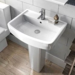Brooklyn Modern Square Basin + Pedestal (1 Tap Hole) -Wall Hung Basins Shop Brooklyn Modern Square Basin Pedestal 1 Tap Hole d2 460