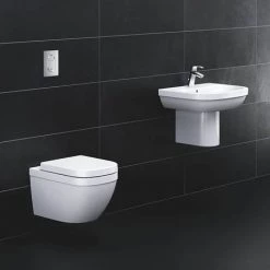Grohe Euro Ceramic 550mm 1TH Basin + Half Pedestal -Wall Hung Basins Shop EURHP600 D2 460