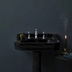 Burlington Jet Black Edwardian 56cm Basin with Standard Pedestal -Wall Hung Basins Shop JETED1TH D3 460