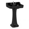Burlington Jet Black Edwardian 56cm Basin with Standard Pedestal -Wall Hung Basins Shop JETED1TH P