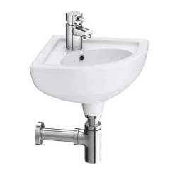 RAK Compact Corner Basin - 1 or 2 Tap Hole Option -Wall Hung Basins Shop RAK Compact Corner Basin n detail1 460