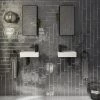 Rondo Double Wall Hung Basin Package with Matt Black Square Taps + Bottle Traps -Wall Hung Basins Shop RDMBPK p