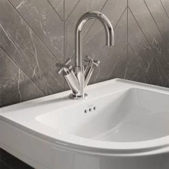 Burlington Riviera 580mm D-Shape Basin + Full Pedestal -Wall Hung Basins Shop RIV3 1TH RIV6 D1 460