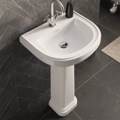 Burlington Riviera 650mm D-Shape Basin + Full Pedestal -Wall Hung Basins Shop RIV3 1TH RIV6 D2 460 1