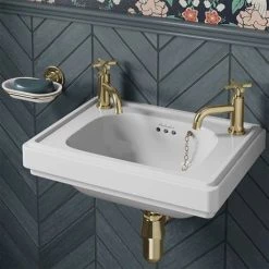 Burlington Riviera 450mm 2TH Wall Hung Cloakroom Basin -Wall Hung Basins Shop RIV8 2TH D2 460