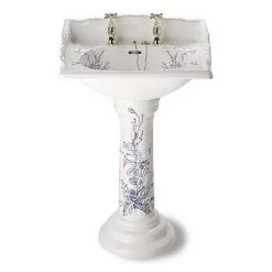Silverdale Victorian Blue Garden Pattern 635mm Wide Basin with Full Pedestal -Wall Hung Basins Shop Silverdale Victorian Blue Garden Pattern 635mm Wide Basin with Full Pedestal d2 460