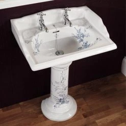 Silverdale Victorian Blue Garden Pattern 635mm Wide Basin with Full Pedestal