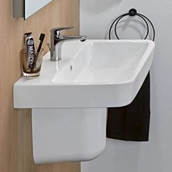 Villeroy and Boch O.novo Square 1TH Washbasin + Semi Pedestal -Wall Hung Basins Shop VBNVS55BASSP D2 460