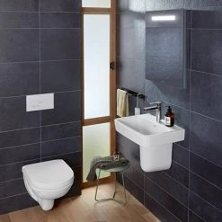 Villeroy and Boch O.novo Square 1TH Washbasin + Semi Pedestal -Wall Hung Basins Shop VBNVS55BASSP D3 460