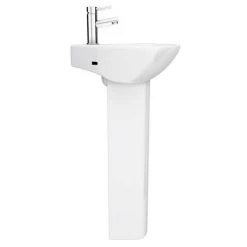 Venice Modern Corner Basin + Pedestal (1 Tap Hole) -Wall Hung Basins Shop VCRNBP D3 460